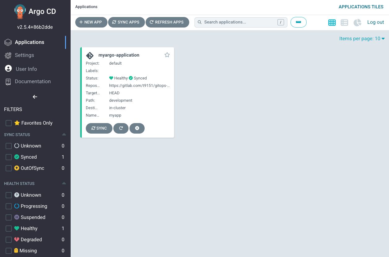 Admin screen on Argo CD